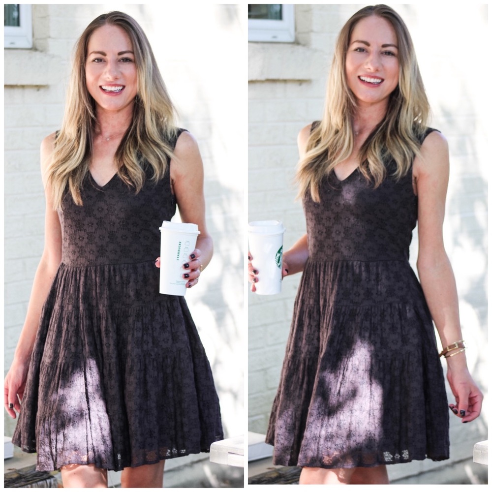 ✨ZARA SIZE SMALL LACE DETAIL DARK BROWN FULL DRESS